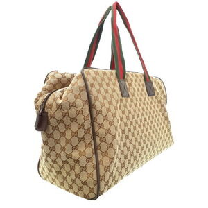 Gucci red GG monogram Boston Brown Bag web green stripe canvas